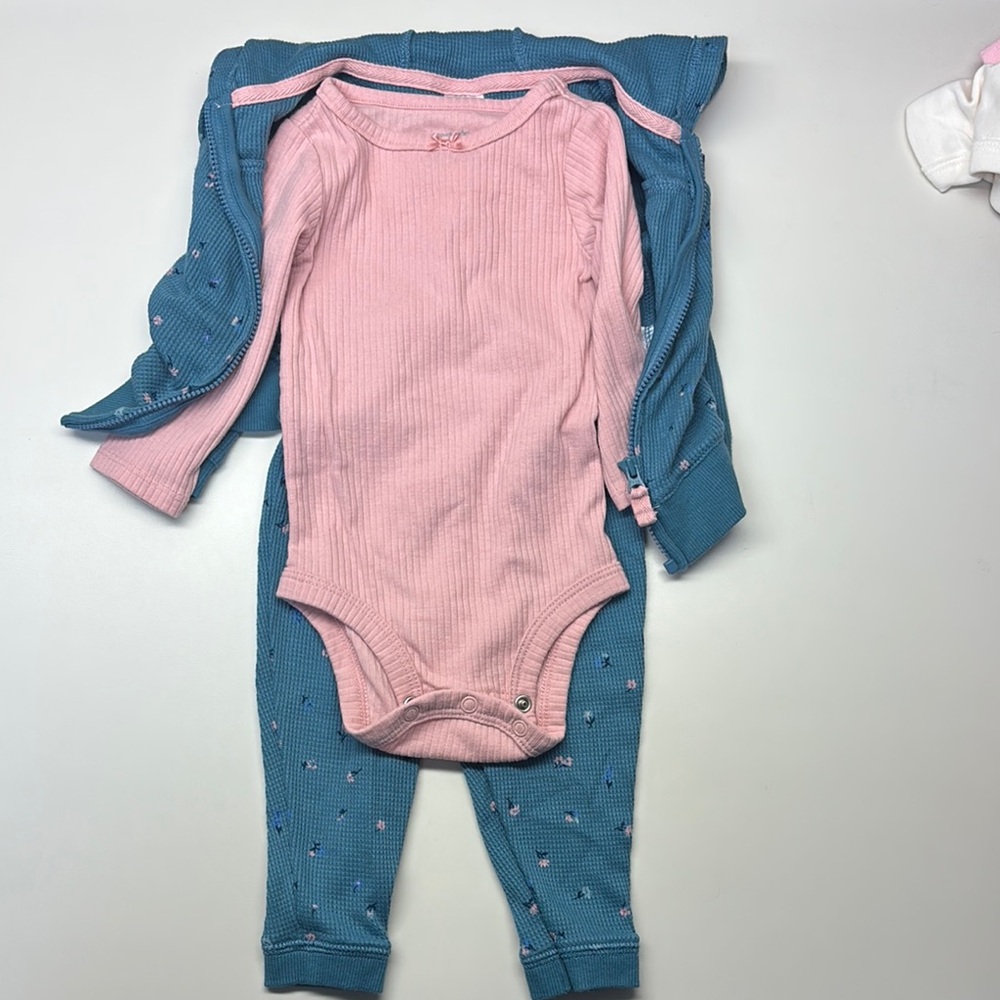 Pink and Blue Baby Outfit Set With Jacket- 3-6 Month